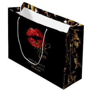 Roter Glitzer Lipstick und Goldmarmor - Vielen Dan Große Geschenktüte