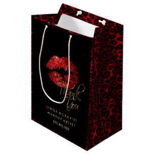 Roter Glitzer Lipstick und Leopard - Vielen Dank Mittlere Geschenktüte