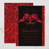 Roter Glitzer Masquerade Party Einladungen