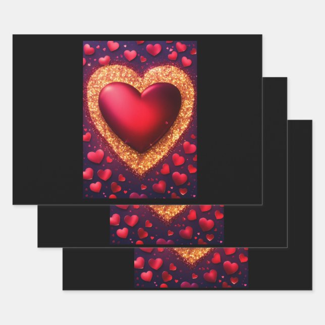 Roter Glitzer mit Herzen Geschenkpapier Set (Set)
