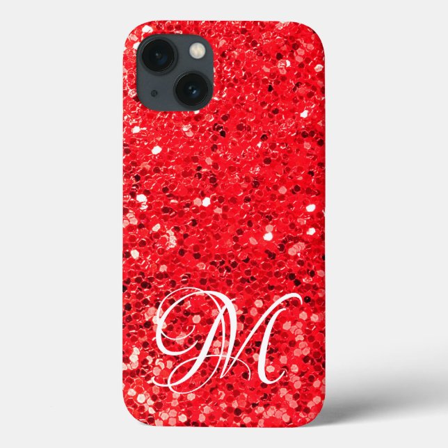 Roter Glitzer mit Monogramm Case-Mate iPhone Hülle (Rückseite)