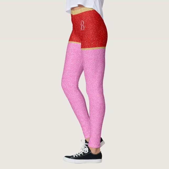 Roter Glitzer Mit Monogramm Shorts Rosa Strumpfhos Leggings (Links)