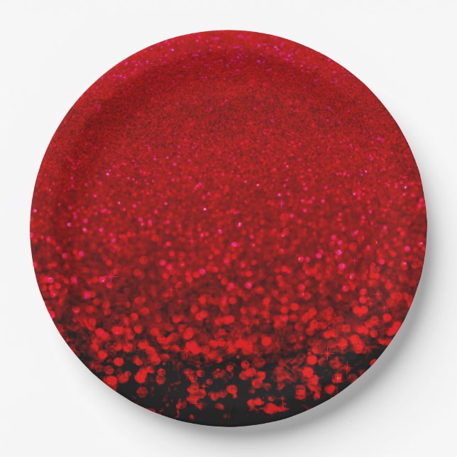 Roter Glitzer Ombre Pappteller (Vorderseite)