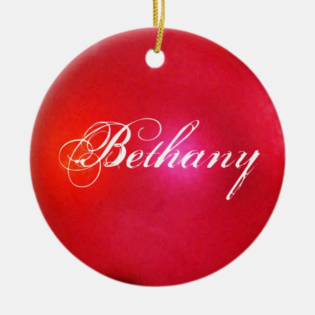 Roter Glitzer Personalisiert Urlaub Keramik Ornament (Vorne)