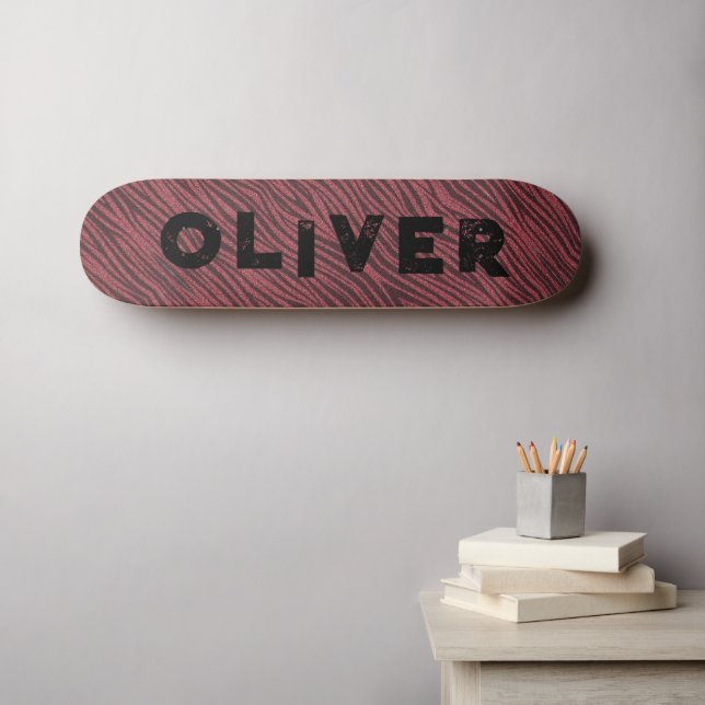 Roter Glitzer Skateboard Tierdruck Zebrastreifen (Wandkunst (Horz))