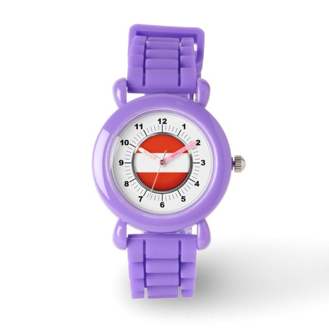 Roter Glitzer-Strap-Watch für Kid's Austria-Flagge Armbanduhr (Vorderseite)
