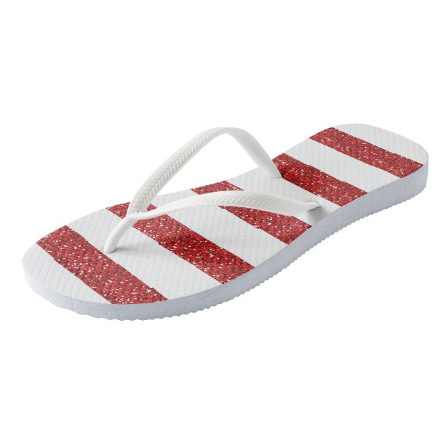 Roter Glitzer Streifen Flip Flops (Schrägansicht)