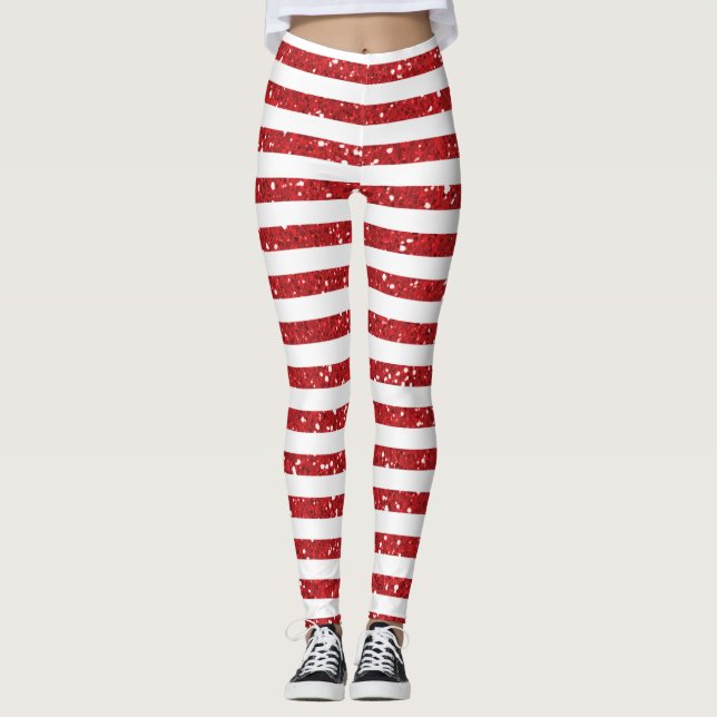 Roter Glitzer Streifen Leggings (Vorderseite)