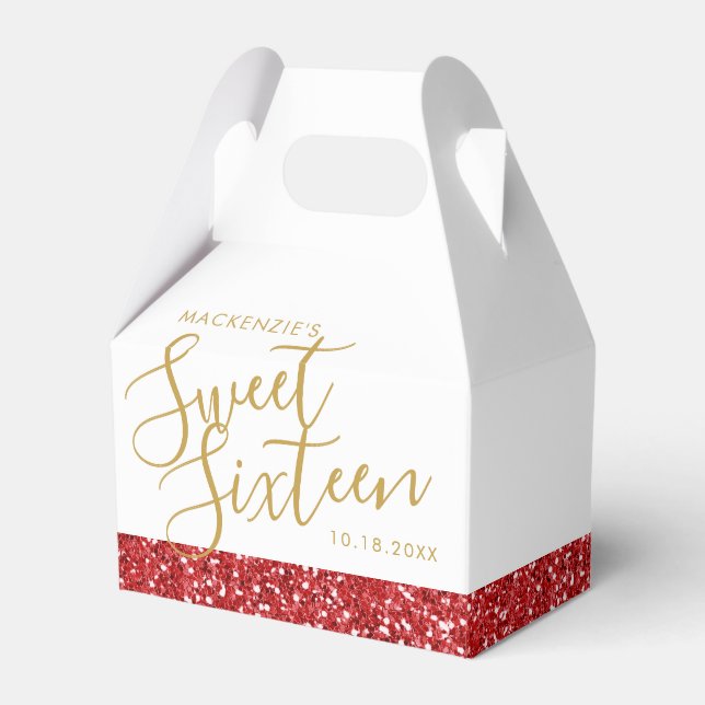 Roter Glitzer Sweet 16 Personalisiert Geschenkschachtel (Vorderseite)