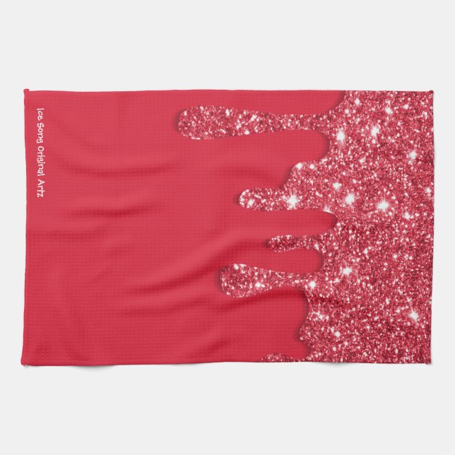 Roter Glitzer Tropfen Geschirrtuch (Horizontal)