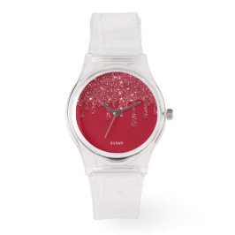 Roter Glitzer Tropfen Individuelle Name Frauen kla Armbanduhr