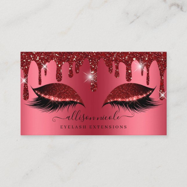 Roter Glitzer Tropfen Metallischer Foil Eyelash Visitenkarte (Vorderseite)