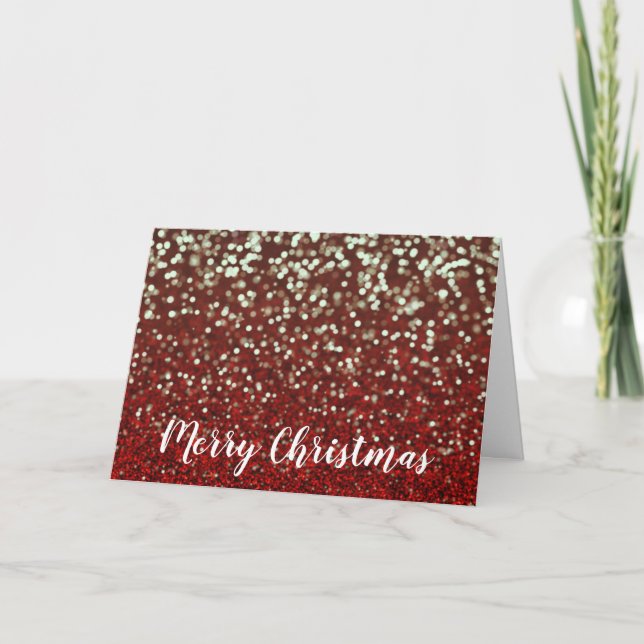 Roter Glitzer und helle Leuchten Weihnachtskarte Karte (Vorderseite)