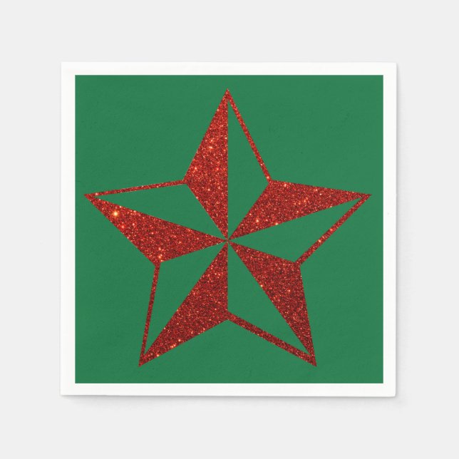 Roter Glitzer Weihnachtsstar Napkins Serviette (Vorderseite)