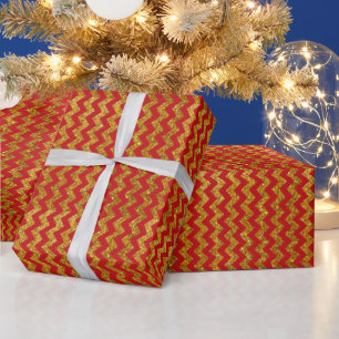 Roter Glitzer Zickzack Streifen Geschenkpapier