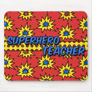 Roter Glitzersuperhero-Lehrer Mousepad