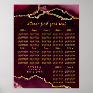 Roter Gold Achat Hochzeits Sitzordnung 12 Tische Poster