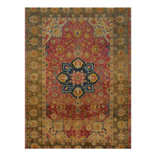 Roter Gold Kashan Teppich Persischer Asiatischer Poster