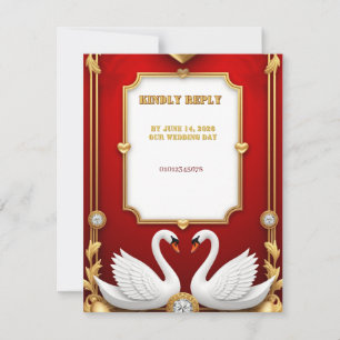 Roter Gold Schwan Hochzeitspaar Dekoration 💍 RSVP Karte