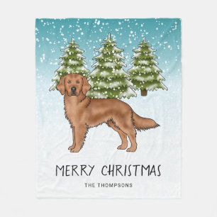 Roter Golden Retriever Hund Blauer Schneereicher W Fleecedecke