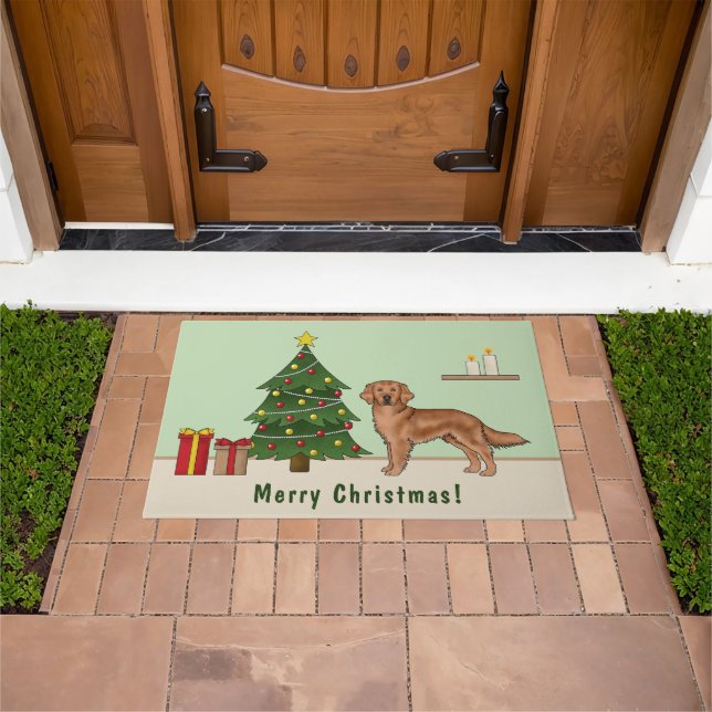 Roter Golden Retriever Hund mit Weihnachtsbaum Fußmatte (Außenbereich)