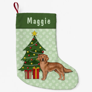 Roter Golden Retriever Hund mit Weihnachtsbaum Kleiner Weihnachtsstrumpf