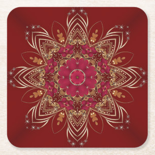 Roter Goldener Blumiger Feiertags-Papierset Rechteckiger Pappuntersetzer