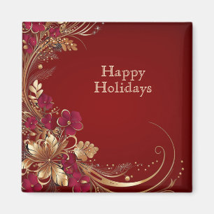 Roter Goldener Blumiger Weihnachtsmagnet Magnet