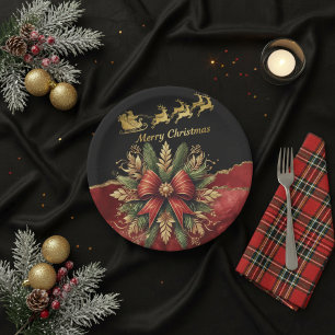 Roter Goldener Weihnachtskranz Santa Schlitten Pappteller