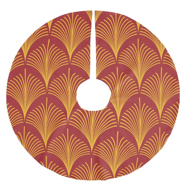 Roter Goldpfau: Art Deco. Polyester Weihnachtsbaumdecke (Vorderseite)