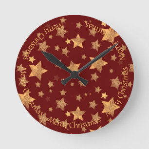 Roter Goldstern-Muster Eleganter Vintage-Weihnacht Runde Wanduhr