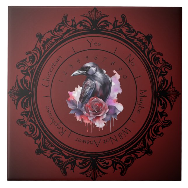 Roter Gothic Crow Pendulum Tile Fliese (Vorderseite)