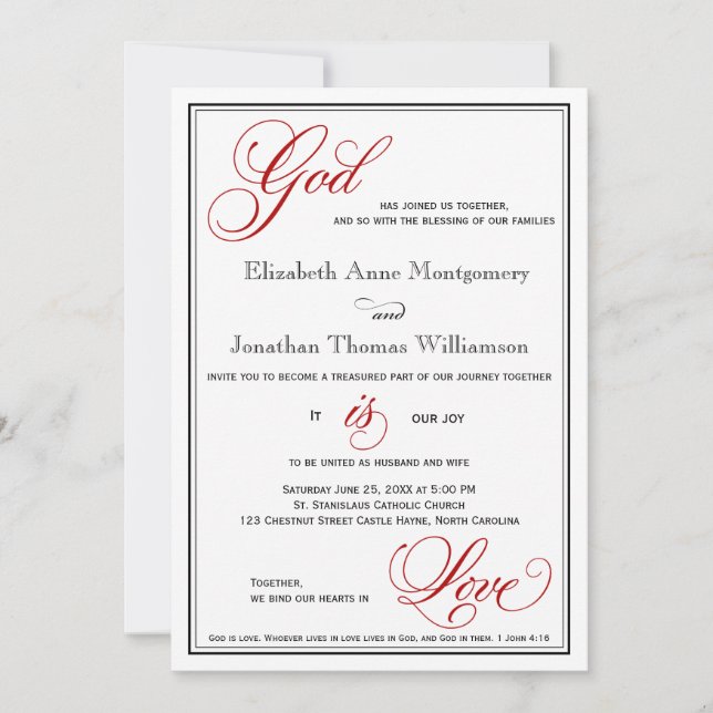 Roter Gott ist Liebe Christlich Hochzeitseinladung Einladung (Vorderseite)