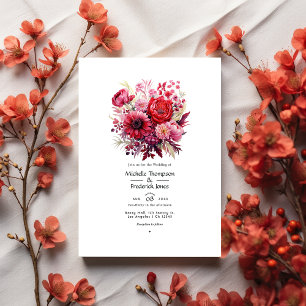 Roter Gradient Blumen Hochzeit im Herbst Einladung