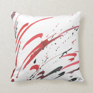 Roter grauer schwarzer Watercolor-abstraktes Kissen