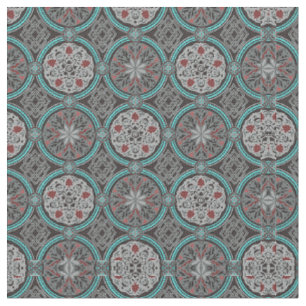 Roter, grauer u. aquamariner Damast-Art-Brokat Stoff