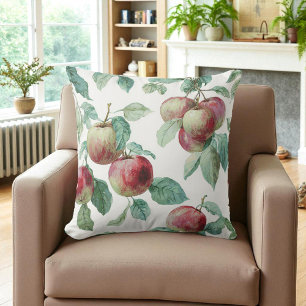 Roter Grüner Apfel Frucht Muster Aquarell Rustikal Kissen