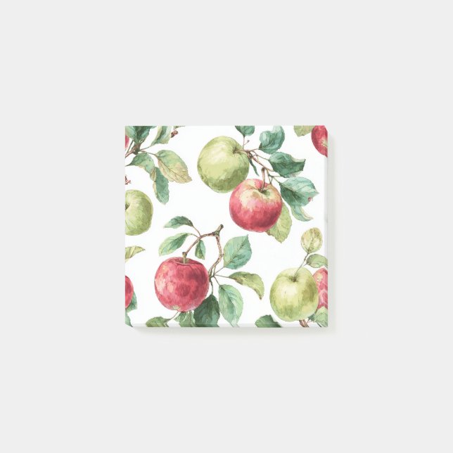 Roter Grüner Apfel Frucht Muster Aquarell Rustikal Post-it Klebezettel (Vorderseite)
