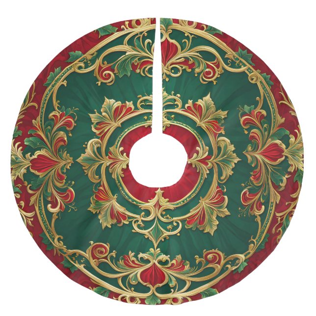 Roter Grüner Blumenrock dekorativer Holiday Tree S Polyester Weihnachtsbaumdecke (Vorderseite)