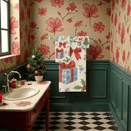 Roter grüner Grandmillennial Floral Holiday Badhandtuch Set