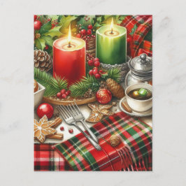 Roter & Grüner Kerzenlicht mit Keksen Weihnachten Postkarte