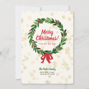 Roter & Grüner Kranz Weihnachts-Umzugsankündigung Einladung
