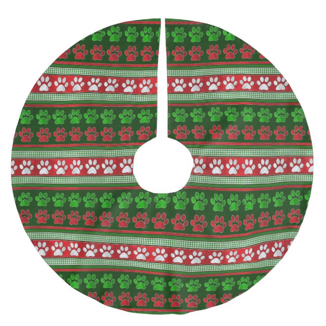 Roter, grüner Pfotenprint Urlaubskleid Polyester Weihnachtsbaumdecke (Vorderseite)
