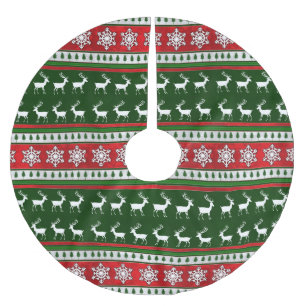 Roter, grüner Rentiersnowflake Polyester Weihnachtsbaumdecke