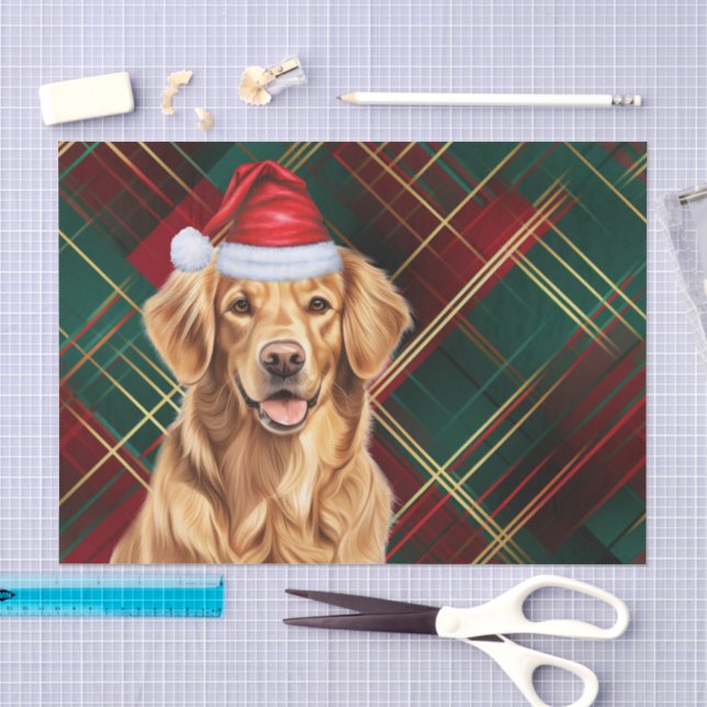 Roter Grüner Urlaub Kariert Weihnachten Golden Ret Seidenpapier (Handwerk)