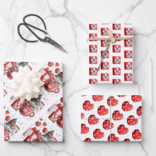 Roter grüner Weihnachts-Gnom-Teetasse Herzen Gesch Geschenkpapier Set