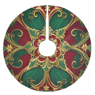Roter grüner Weihnachtsbaum Skirt Polyester Weihnachtsbaumdecke