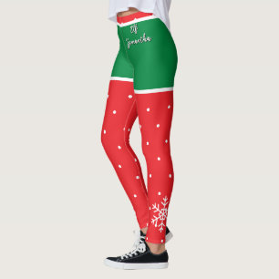 Roter grüner Weihnachtselfen-Name Leggings