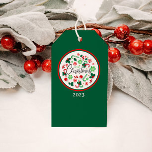 Roter grüner Weihnachtsstrauß Geschenkanhänger