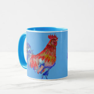 Roter Hahn Aquarell Hahn Hühner Kunst Tasse